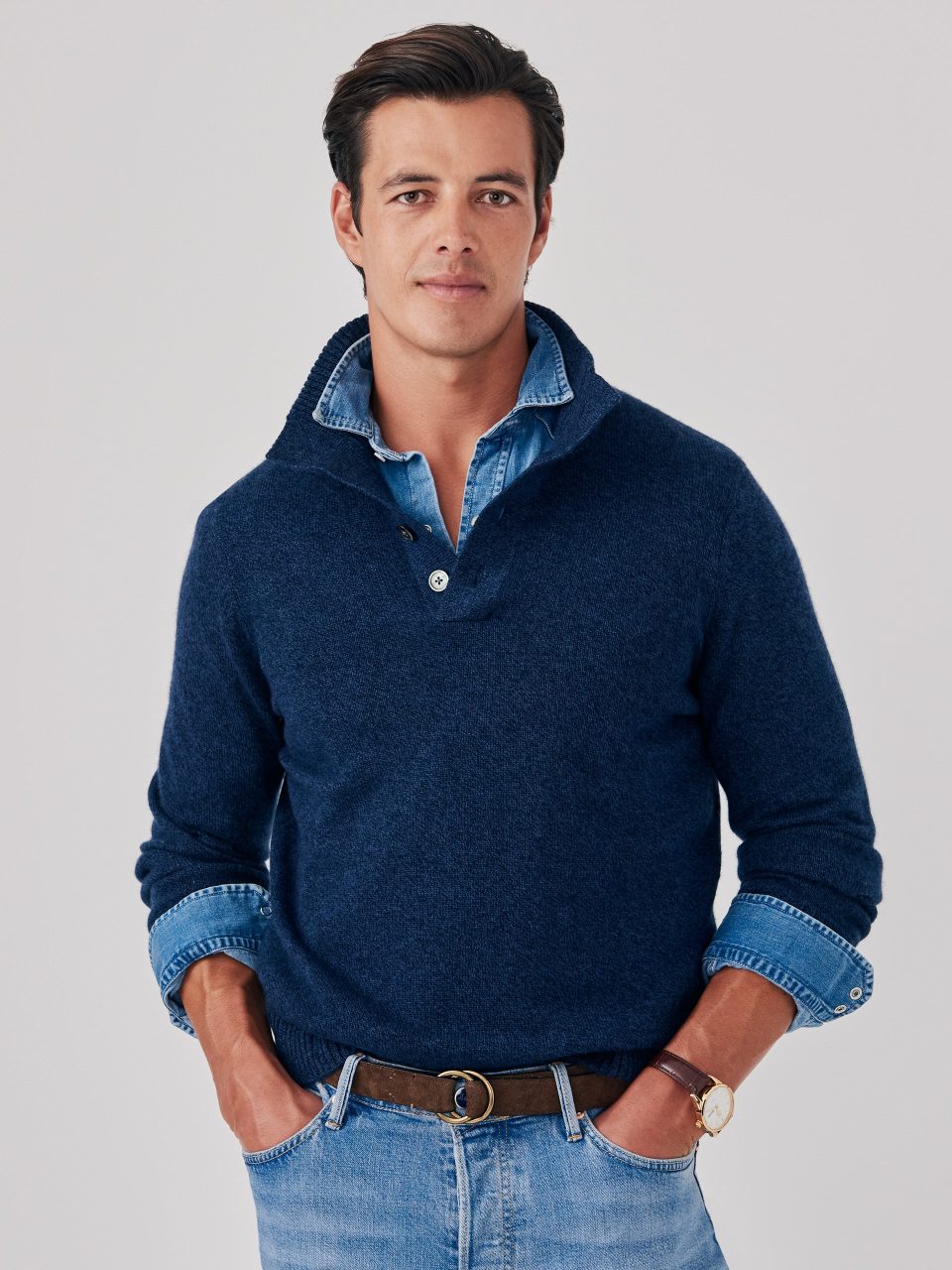 Mock Neck Cashmere Henley Sweater