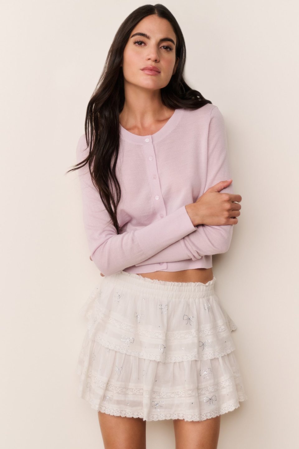 Ruffle Mini Crystal Bow Skirt