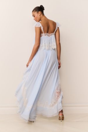 Jolina Silk Chiffon Lace High-Low Skirt